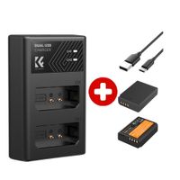 Combo: Cargador dual K&F Concept con doble ranura y 2 baterías LP-E10 de 1200mAh, USB-C/Micro USB, para Canon EOS, negro